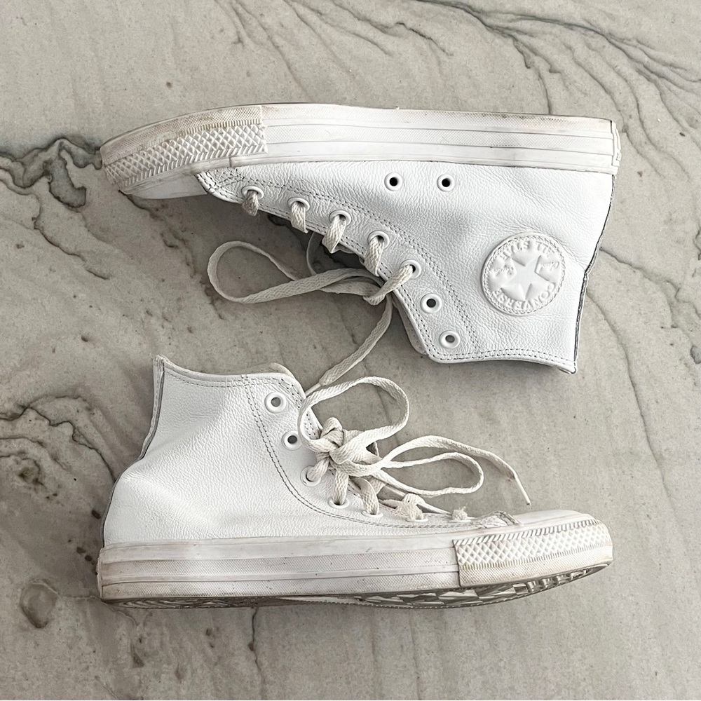 White Leather Converse High-Top Sneakers